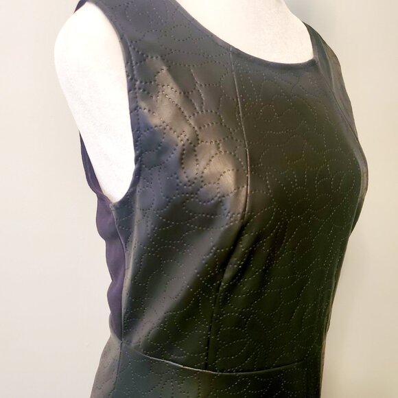 ELENA WANG Black Fit & Flared Midi Cocktail Dress Imprinted Faux Leather & Knit - Picture 9 of 11